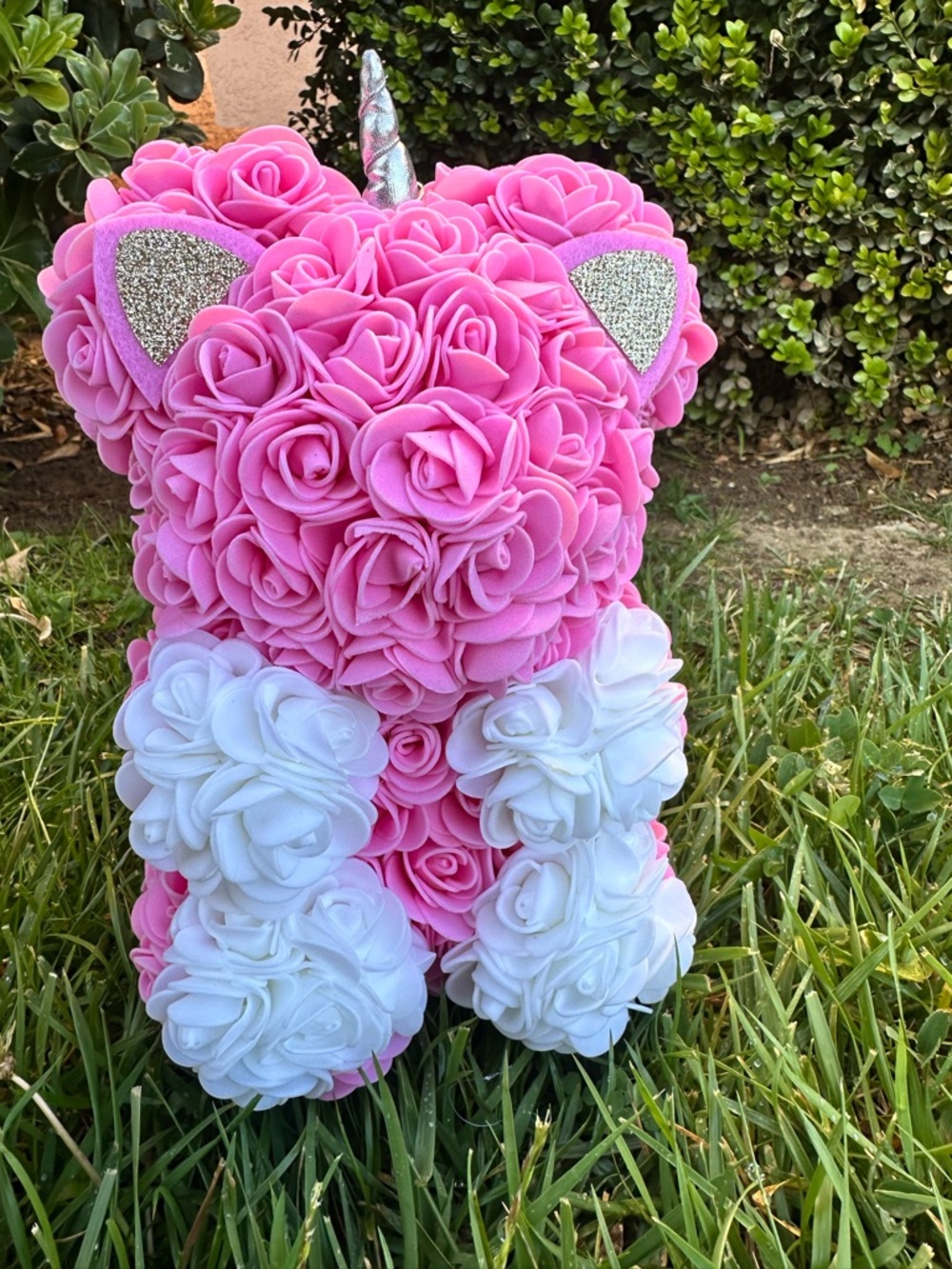 Pink & White Rose Unicorn Rose Bear